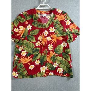 Vintage 80s Lindsey Scott Sport Hawaiian Shirt Size XL Floral Multicolor Rayon